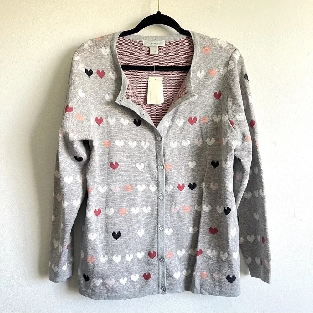 Cj Banks Heart knit cardigan sweater button up long sleeve spring shirt size 14